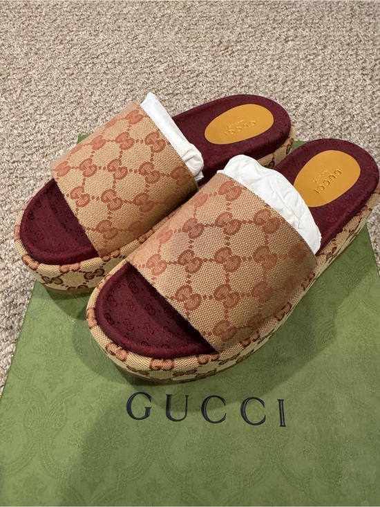 Gucci Shoes - Gucci Beige GG Monogram Canvas Angelina Platform Slide NWB & DUST BAG/AUTHENTIC